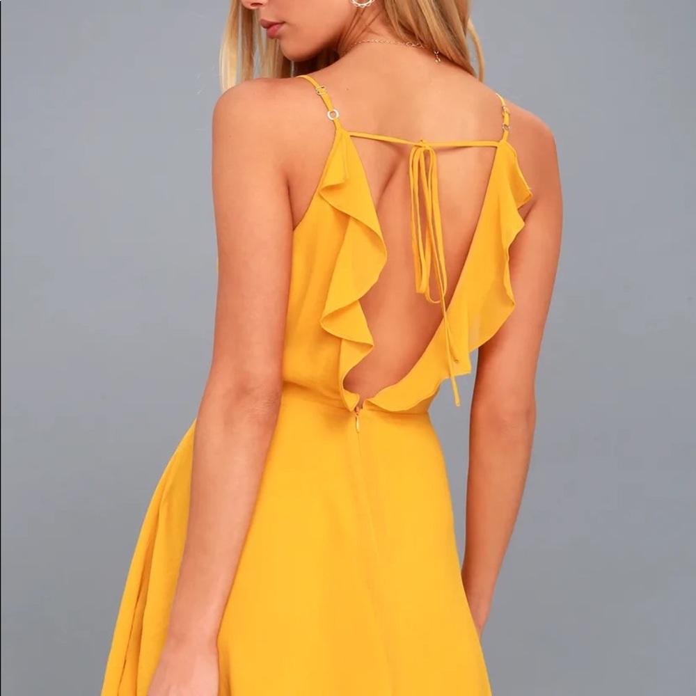 Lulu’s Hot Like Fire Golden Yellow Spaghetti Strap Backless Dress - Picture 3 of 8